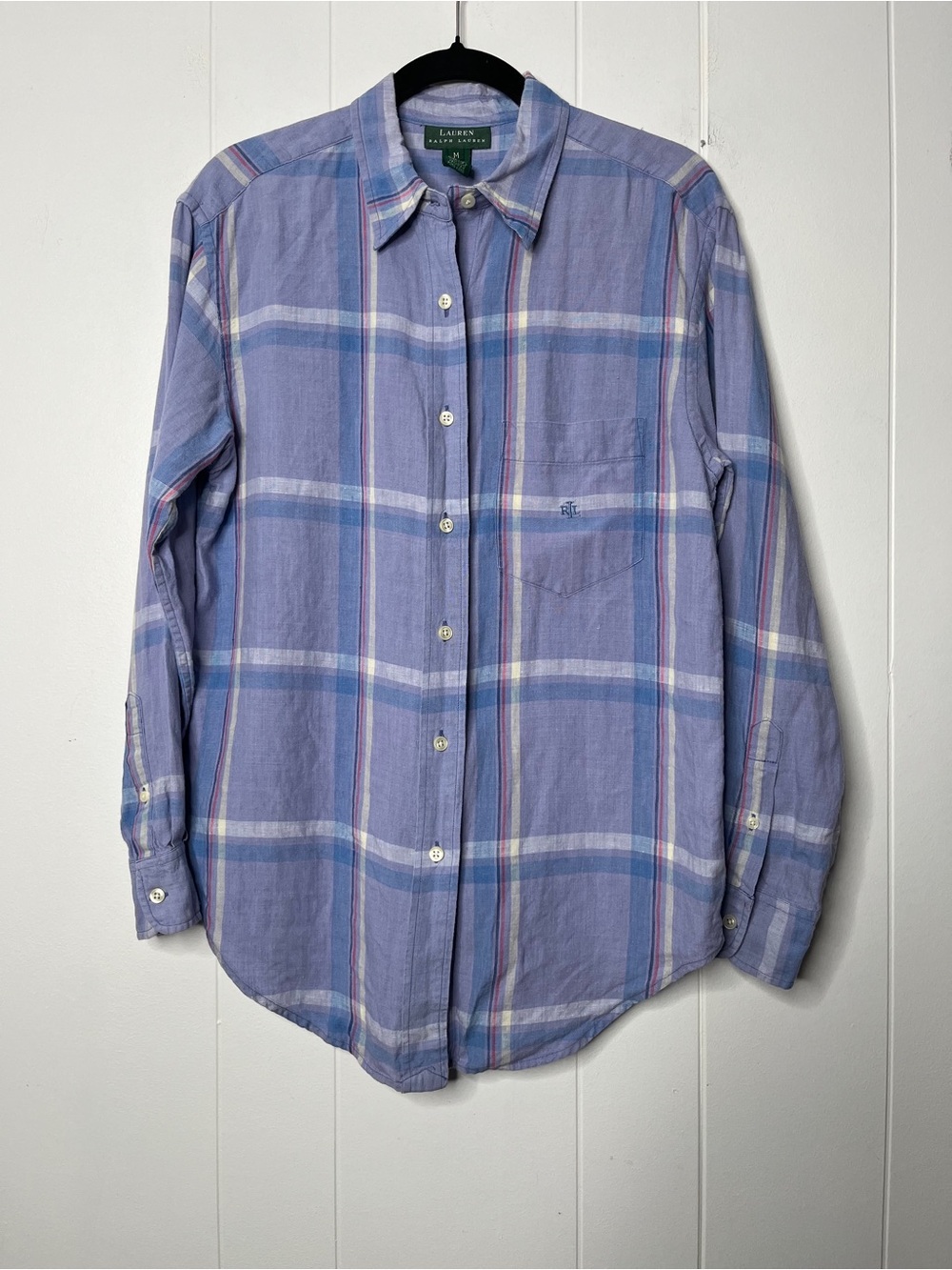 Lauren Ralph Lauren Linen Lavender Plaid Long Sleeve Button-Down Shirt M
